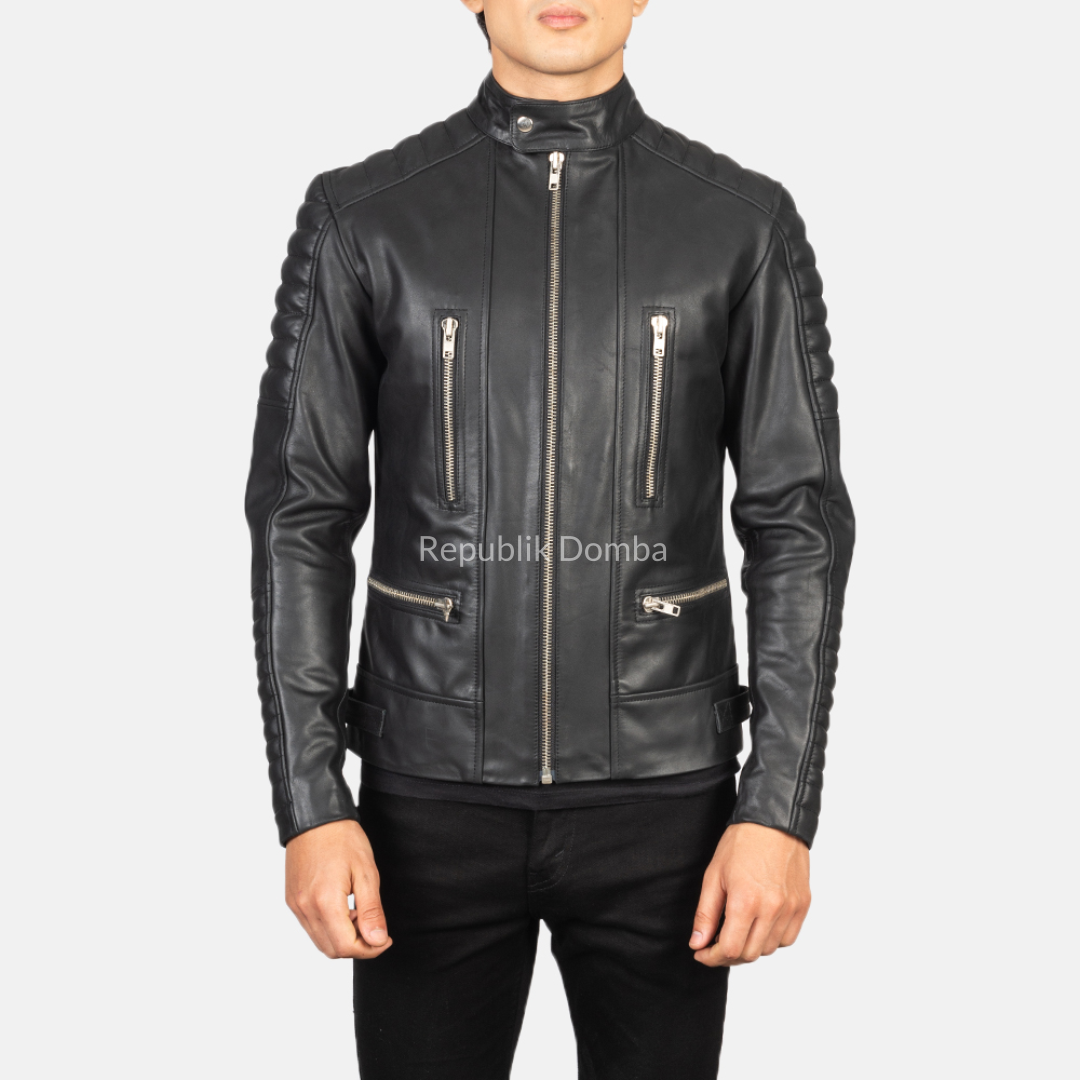 Jaket Kulit Domba Pria Biker Premium | PB 407 - Tampak Depan