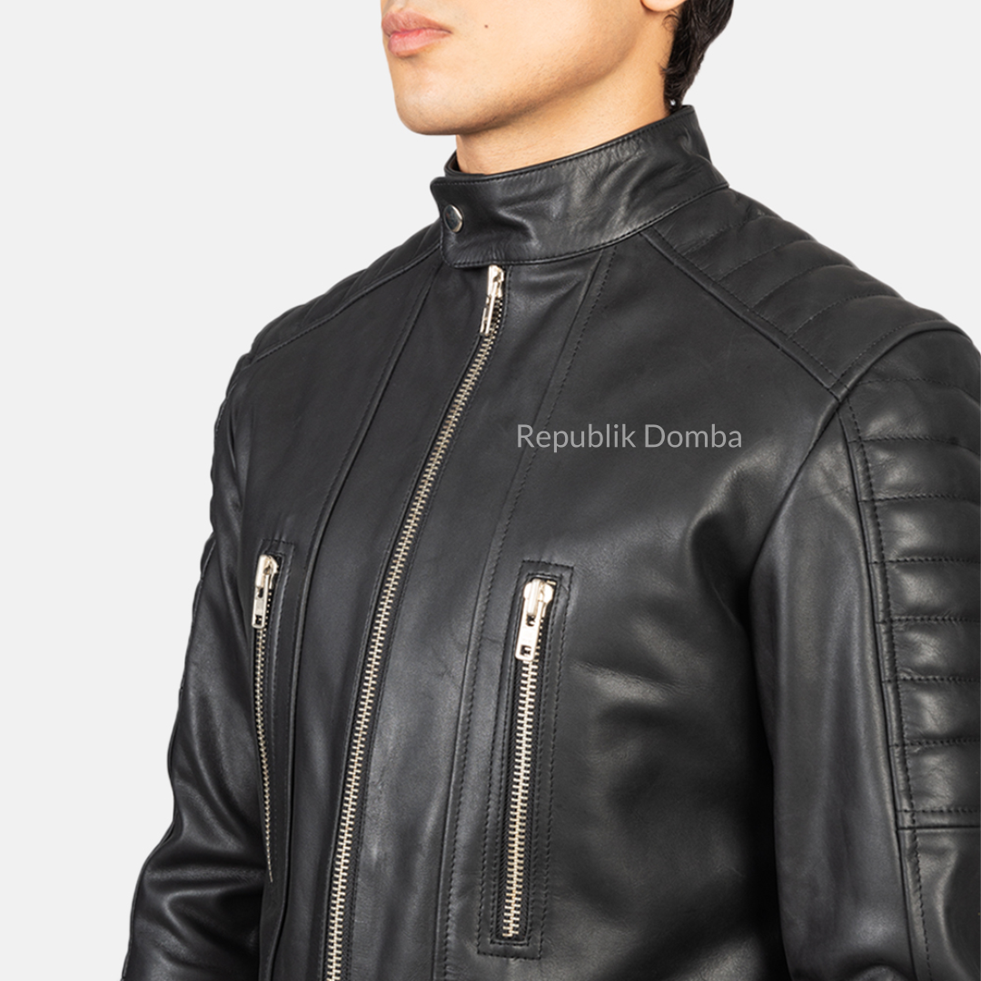 Jaket Kulit Domba Pria Biker Premium | PB 407 - Tampak Belakang