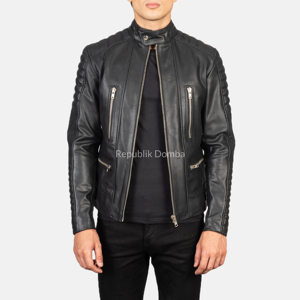 Jaket Kulit Domba Pria Biker Premium | PB 407 - Detail Bahan Kulit Domba