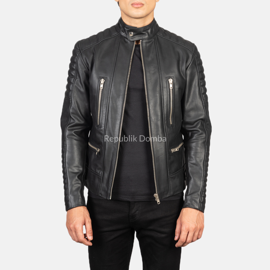 Jaket Kulit Domba Pria Biker Premium | PB 407 - Detail Bahan Kulit Domba