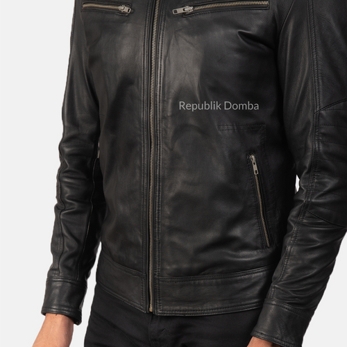Jaket Kulit Domba Pria Biker Premium | PB 414 - Tampak Samping