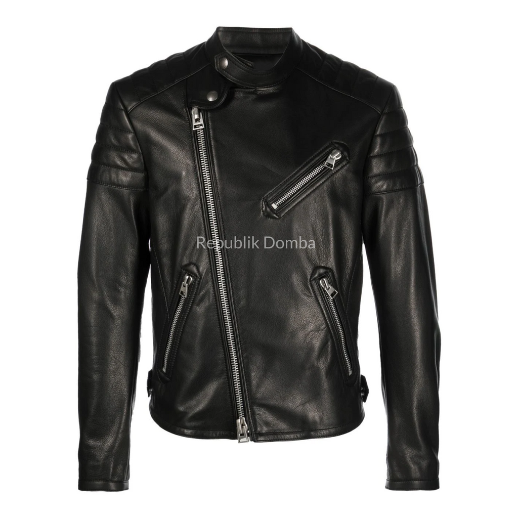 Jaket Kulit Domba Pria Biker Premium | PB 421 - Tampak Depan