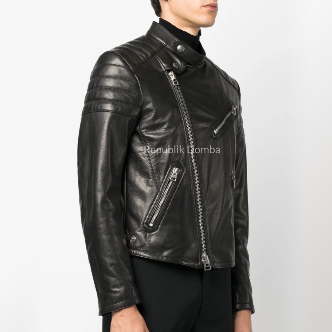 Jaket Kulit Domba Pria Biker Premium | PB 421 - Tampak Samping