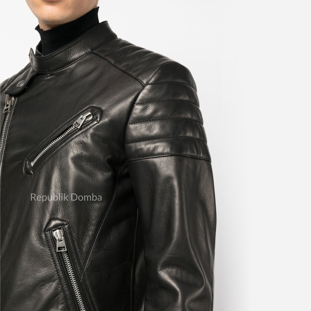 Jaket Kulit Domba Pria Biker Premium | PB 421 - Tampak Belakang