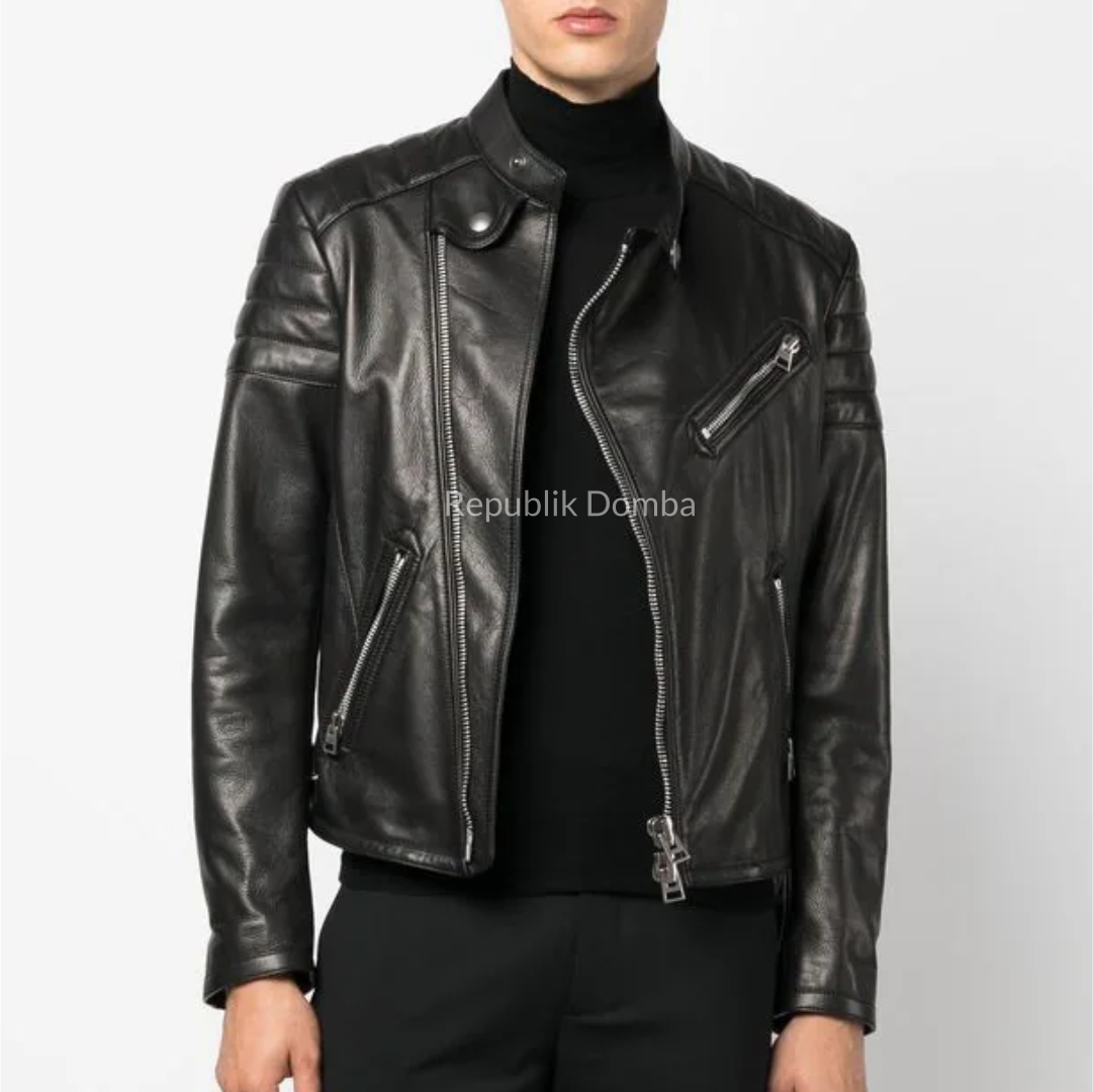 Jaket Kulit Domba Pria Biker Premium | PB 421 - Detail Bahan Kulit Domba