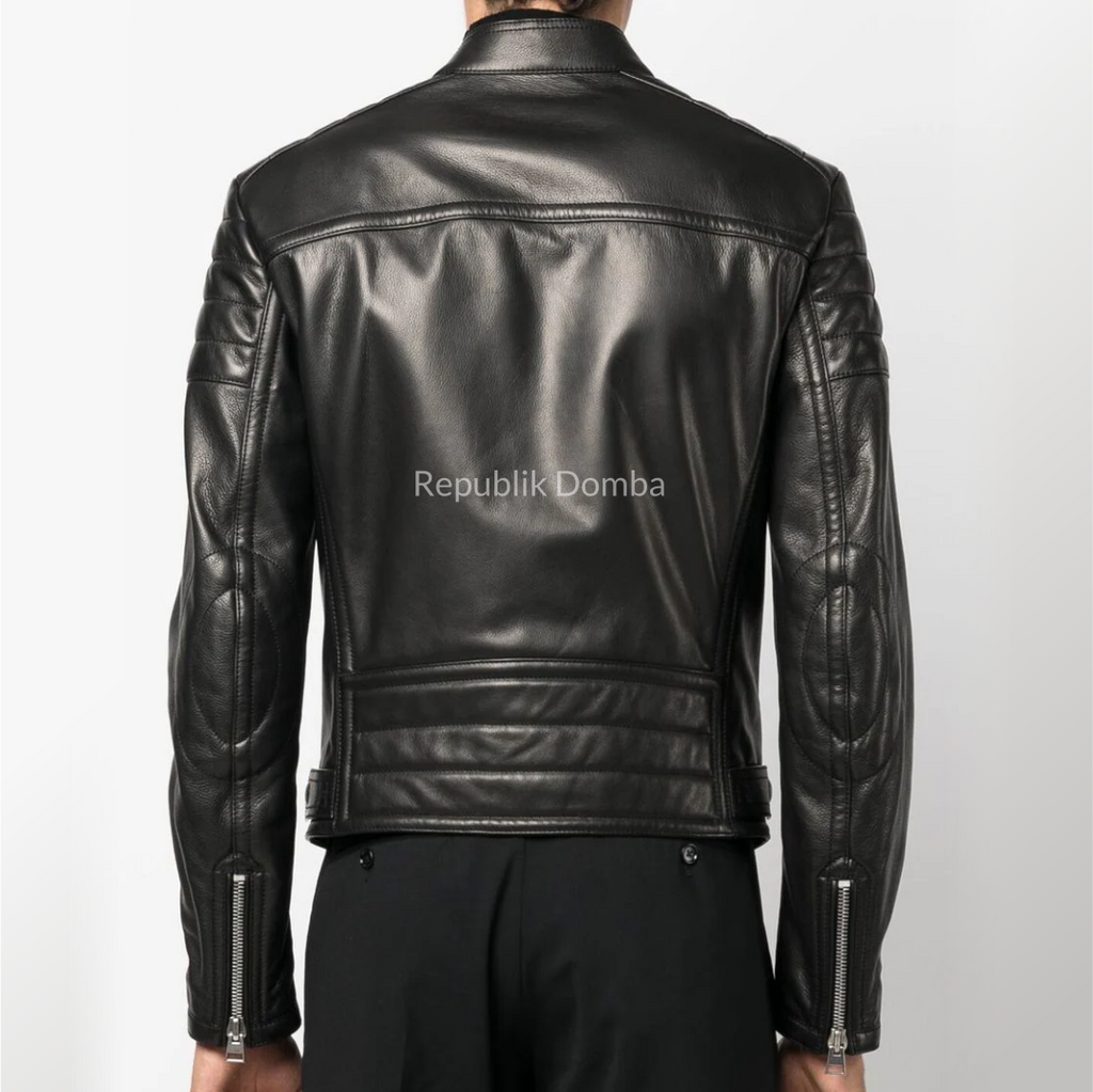 Jaket Kulit Domba Pria Biker Premium | PB 421 - Detail Hardware dan Jahitan