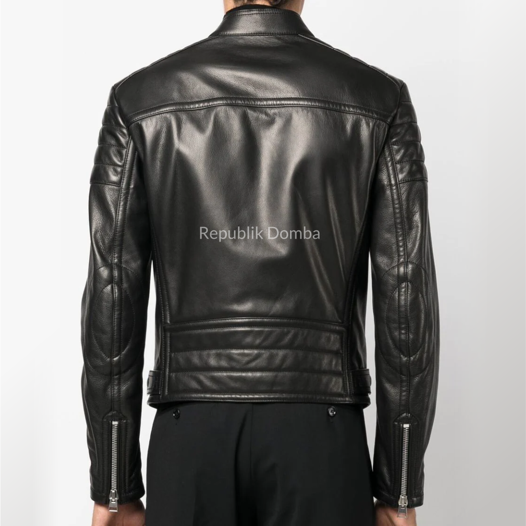 Jaket Kulit Domba Pria Biker Premium | PB 421 - Detail Hardware dan Jahitan