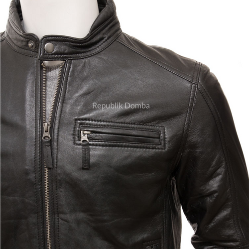 Jaket Kulit Domba Pria Biker Premium | PB 433 - Tampak Samping