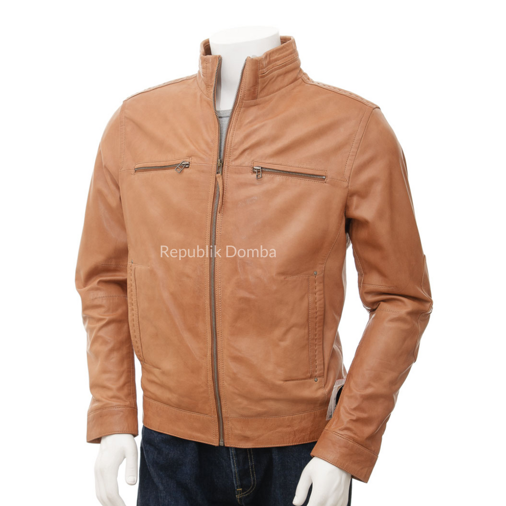 Jaket Kulit Domba Pria Biker Premium | PB 436 - Tampak Depan