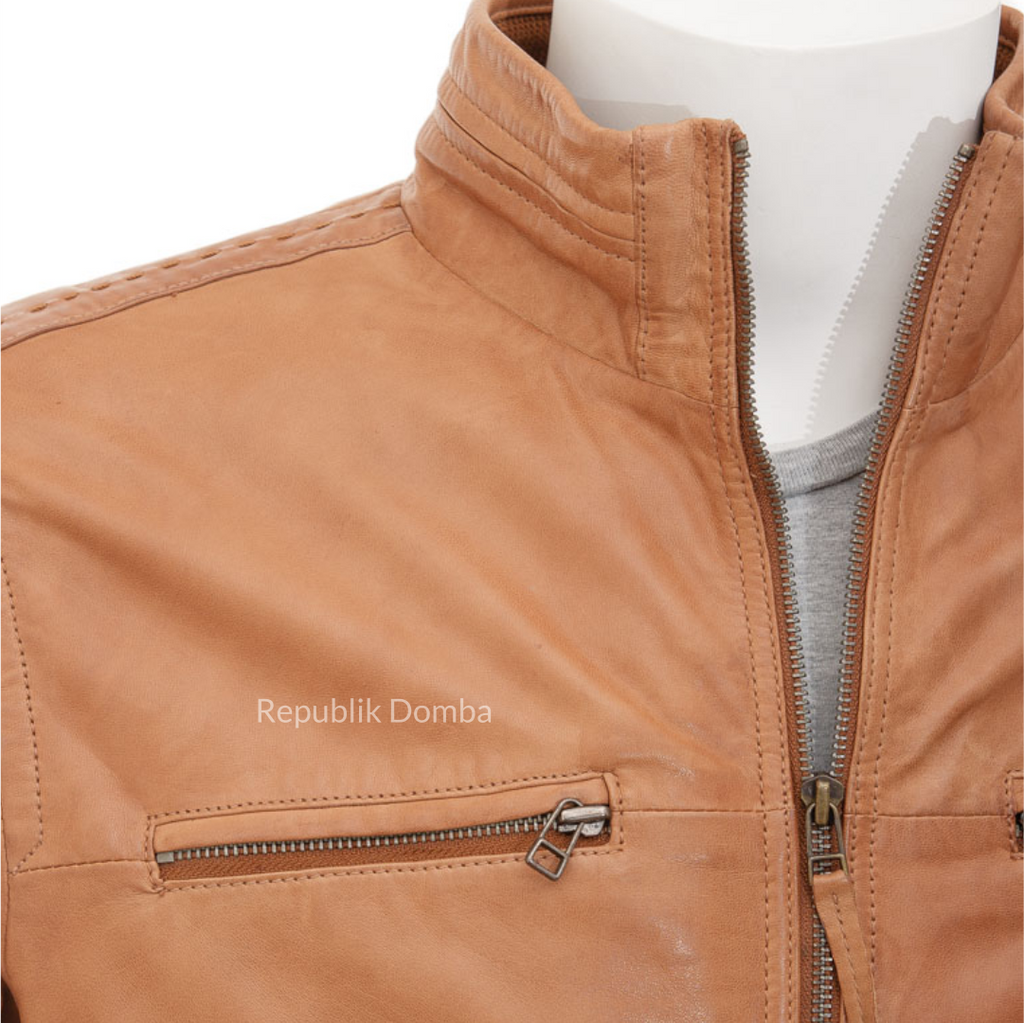 Jaket Kulit Domba Pria Biker Premium | PB 436 - Tampak Samping