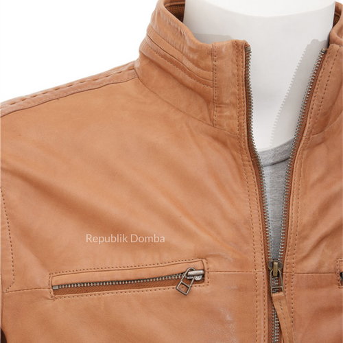 Jaket Kulit Domba Pria Biker Premium | PB 436 - Tampak Samping