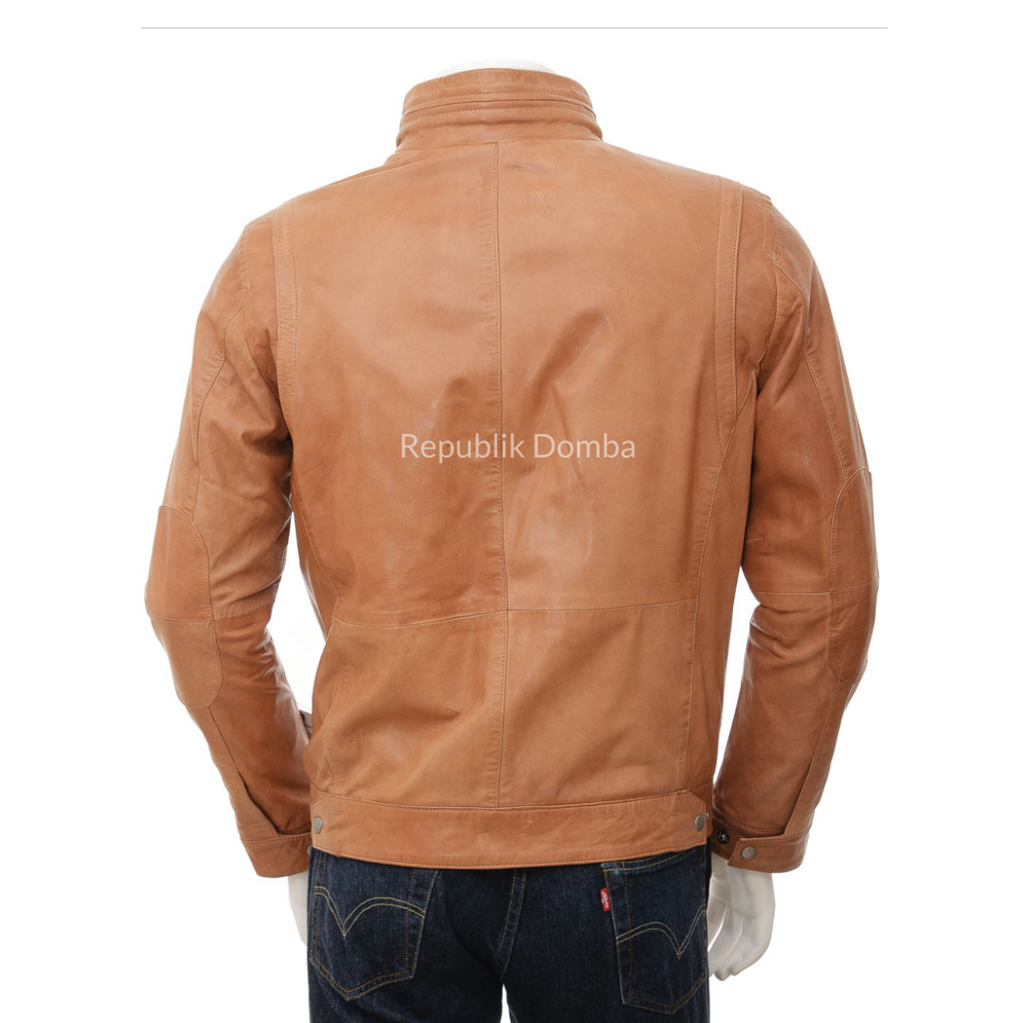 Jaket Kulit Domba Pria Biker Premium | PB 436 - Detail Bahan Kulit Domba
