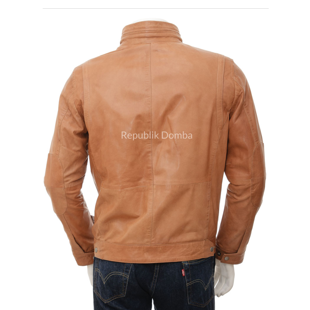Jaket Kulit Domba Pria Biker Premium | PB 436 - Detail Bahan Kulit Domba