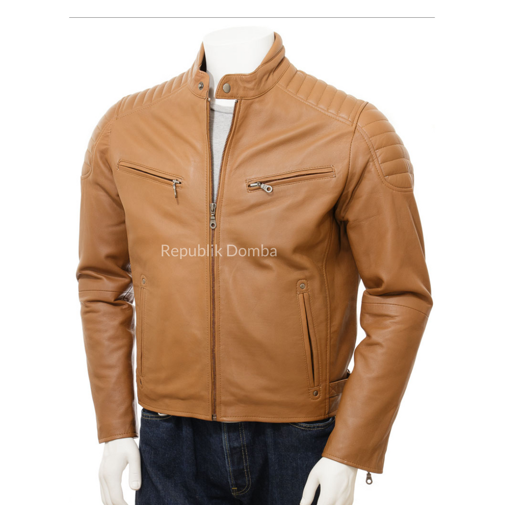 Jaket Kulit Domba Pria Biker Premium | PB 437 - Tampak Depan
