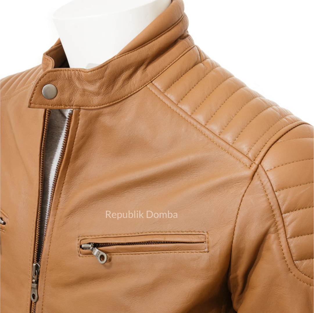 Jaket Kulit Domba Pria Biker Premium | PB 437 - Tampak Samping
