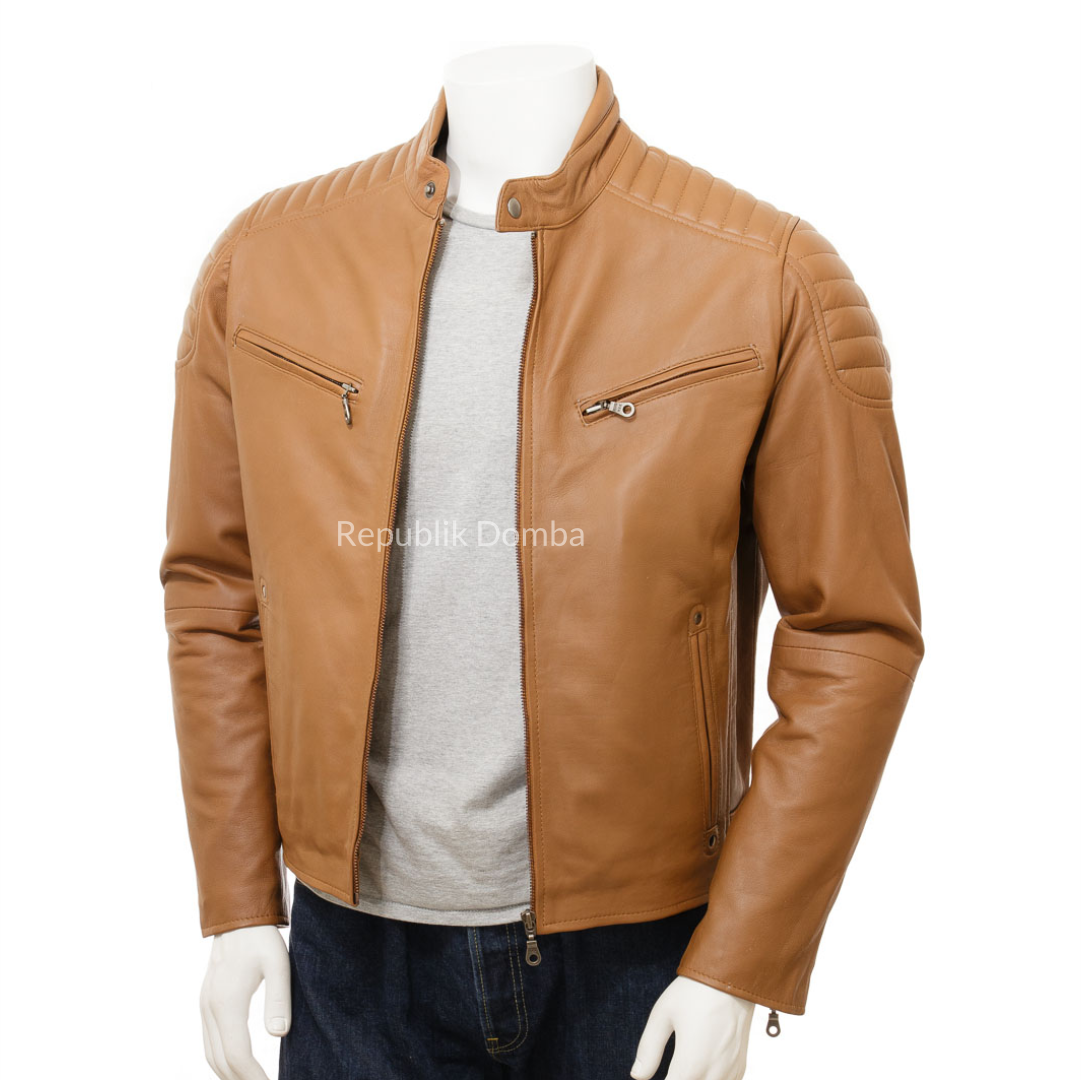 Jaket Kulit Domba Pria Biker Premium | PB 437 - Tampak Belakang