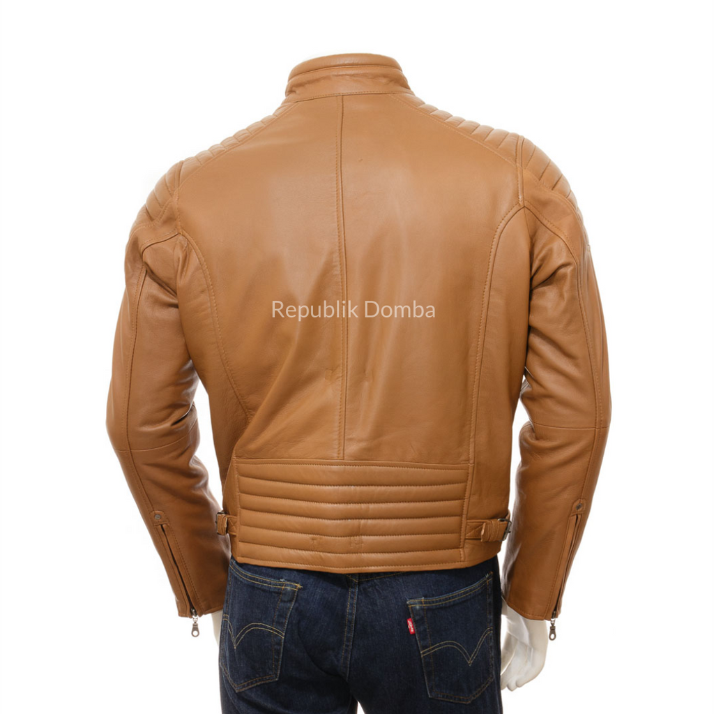 Jaket Kulit Domba Pria Biker Premium | PB 437 - Detail Hardware dan Jahitan