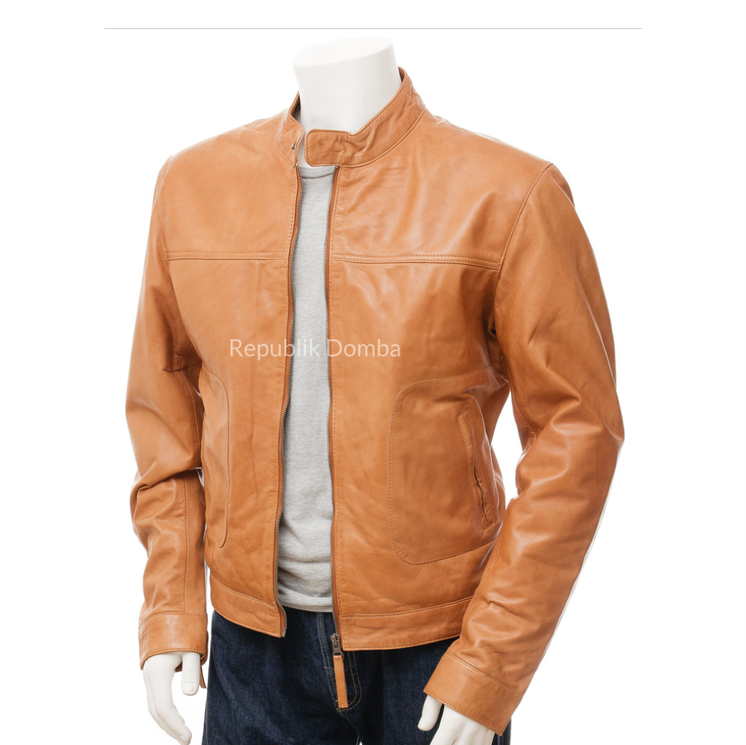 Jaket Kulit Domba Pria Casual Premium | PC 455 - Detail Bahan Kulit Domba