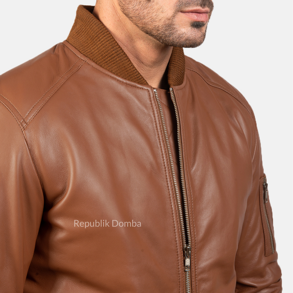 Jaket Kulit Domba Pria Bomber Premium | PCB 107 - Tampak Samping