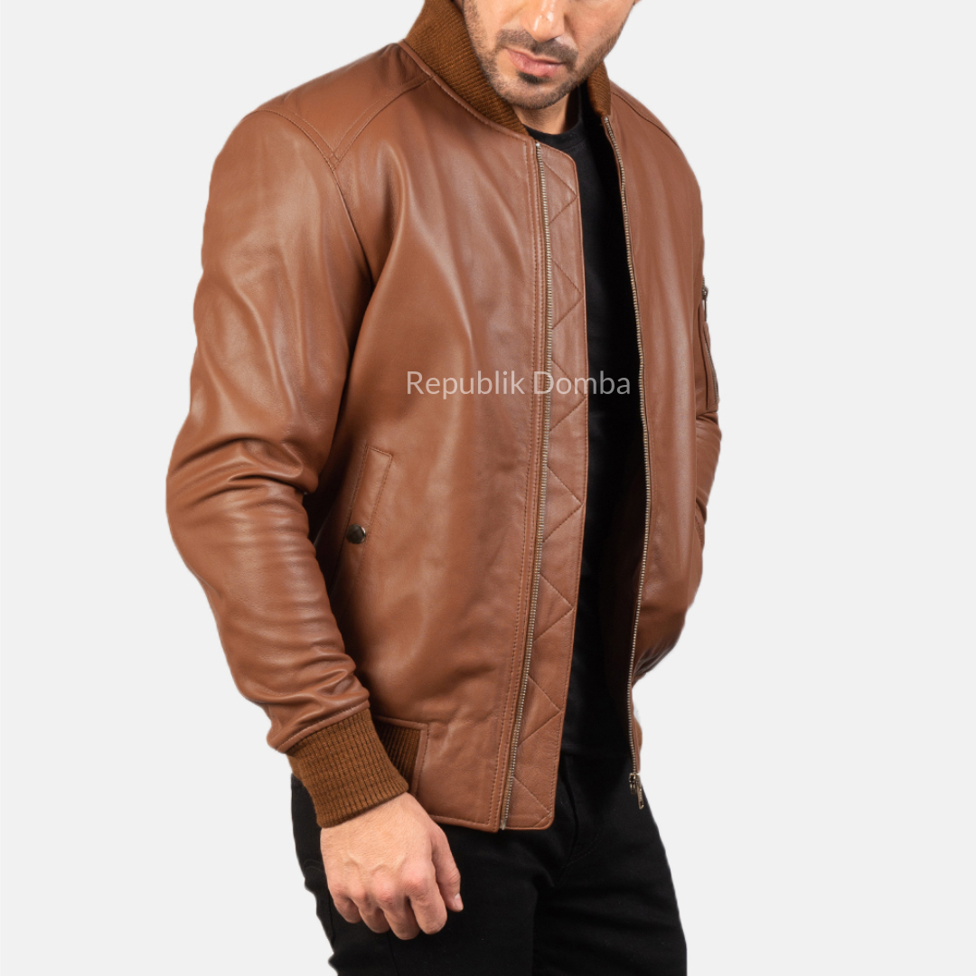 Jaket Kulit Domba Pria Bomber Premium | PCB 107 - Tampak Belakang