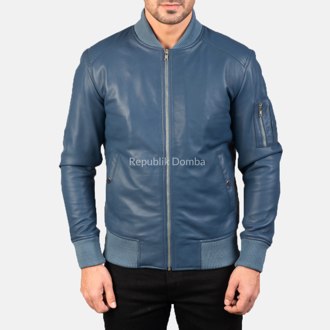 Jaket Kulit Domba Pria Bomber Premium | PCB 118 - Tampak Depan