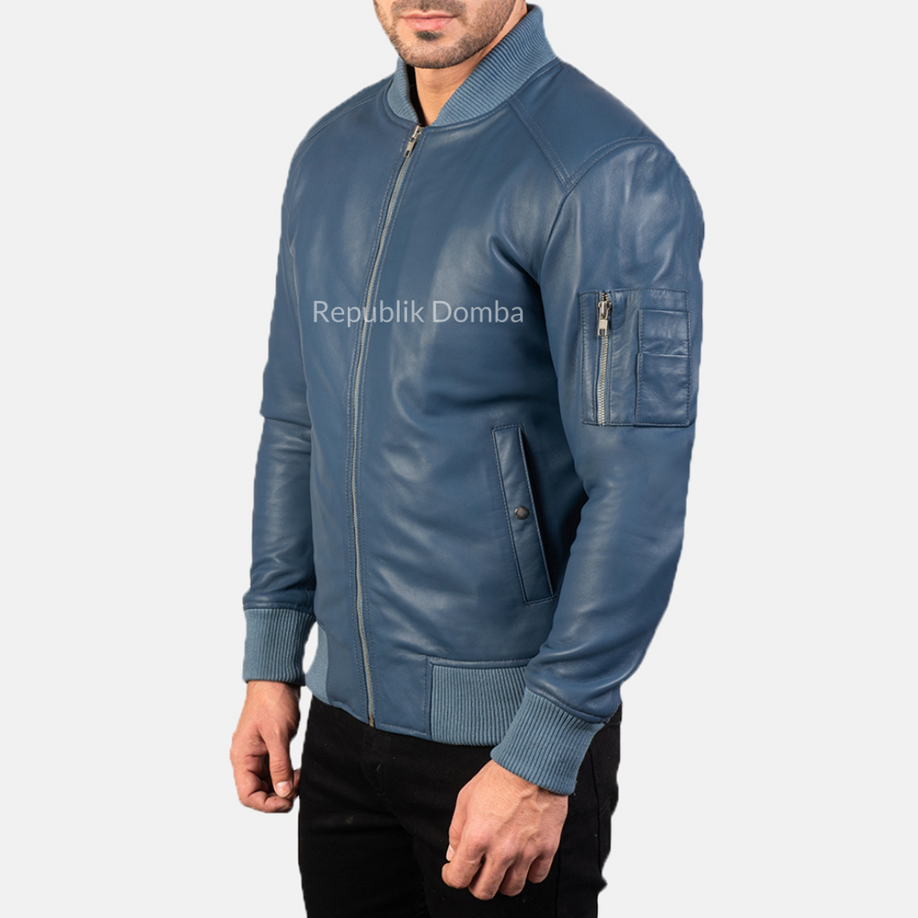 Jaket Kulit Domba Pria Bomber Premium | PCB 118 - Tampak Samping