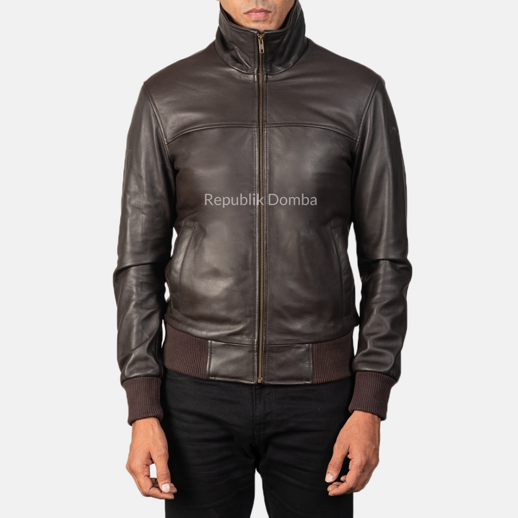 Jaket Kulit Domba Pria Bomber Premium | PCB 415 - Tampak Depan