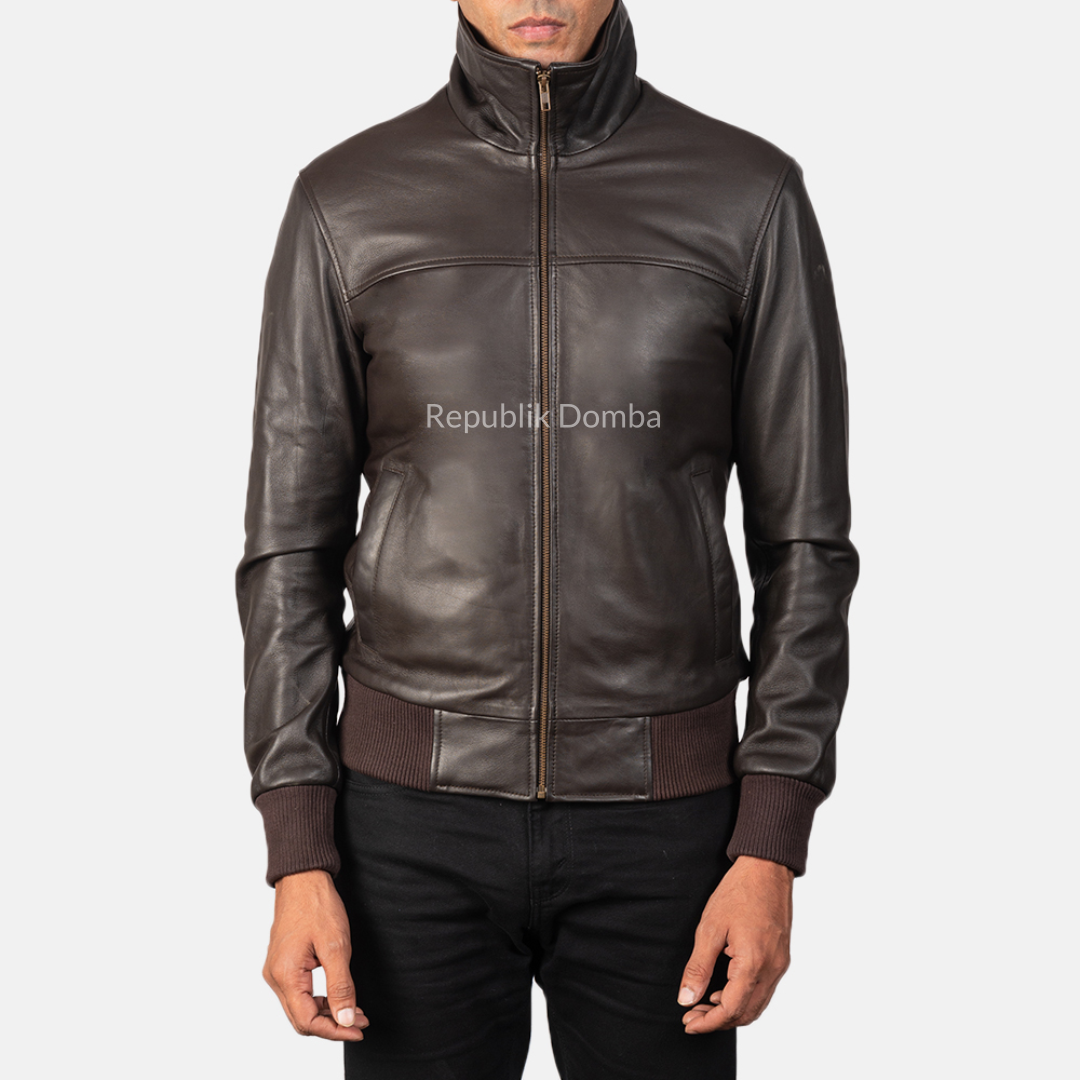 Jaket Kulit Domba Pria Bomber Premium | PCB 415 - Tampak Depan