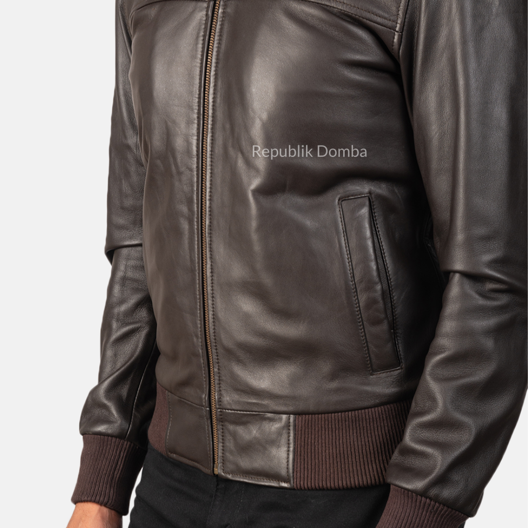 Jaket Kulit Domba Pria Bomber Premium | PCB 415 - Tampak Samping