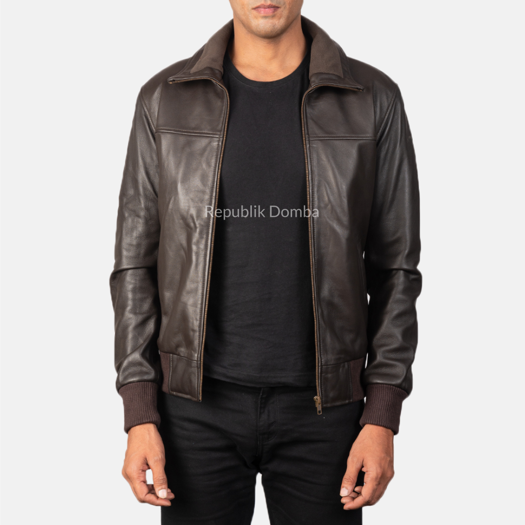 Jaket Kulit Domba Pria Bomber Premium | PCB 415 - Tampak Belakang