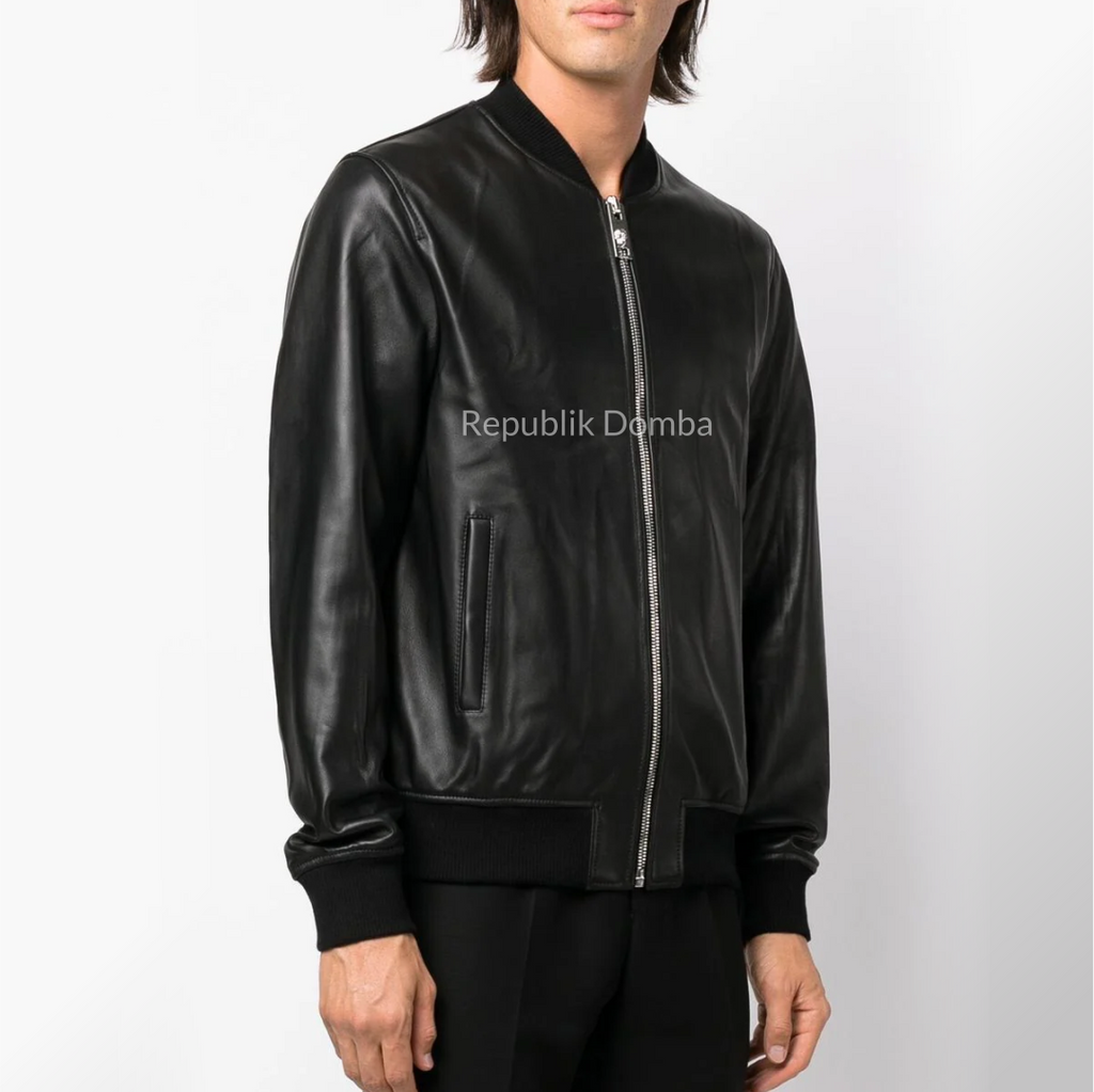 Jaket Kulit Domba Pria Bomber Premium | PCB 432 - Tampak Samping