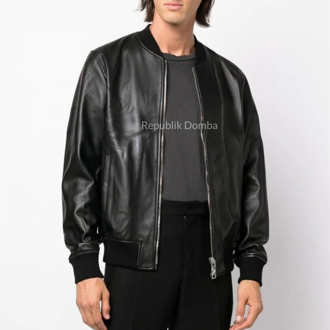 Jaket Kulit Domba Pria Bomber Premium | PCB 432 - Tampak Belakang