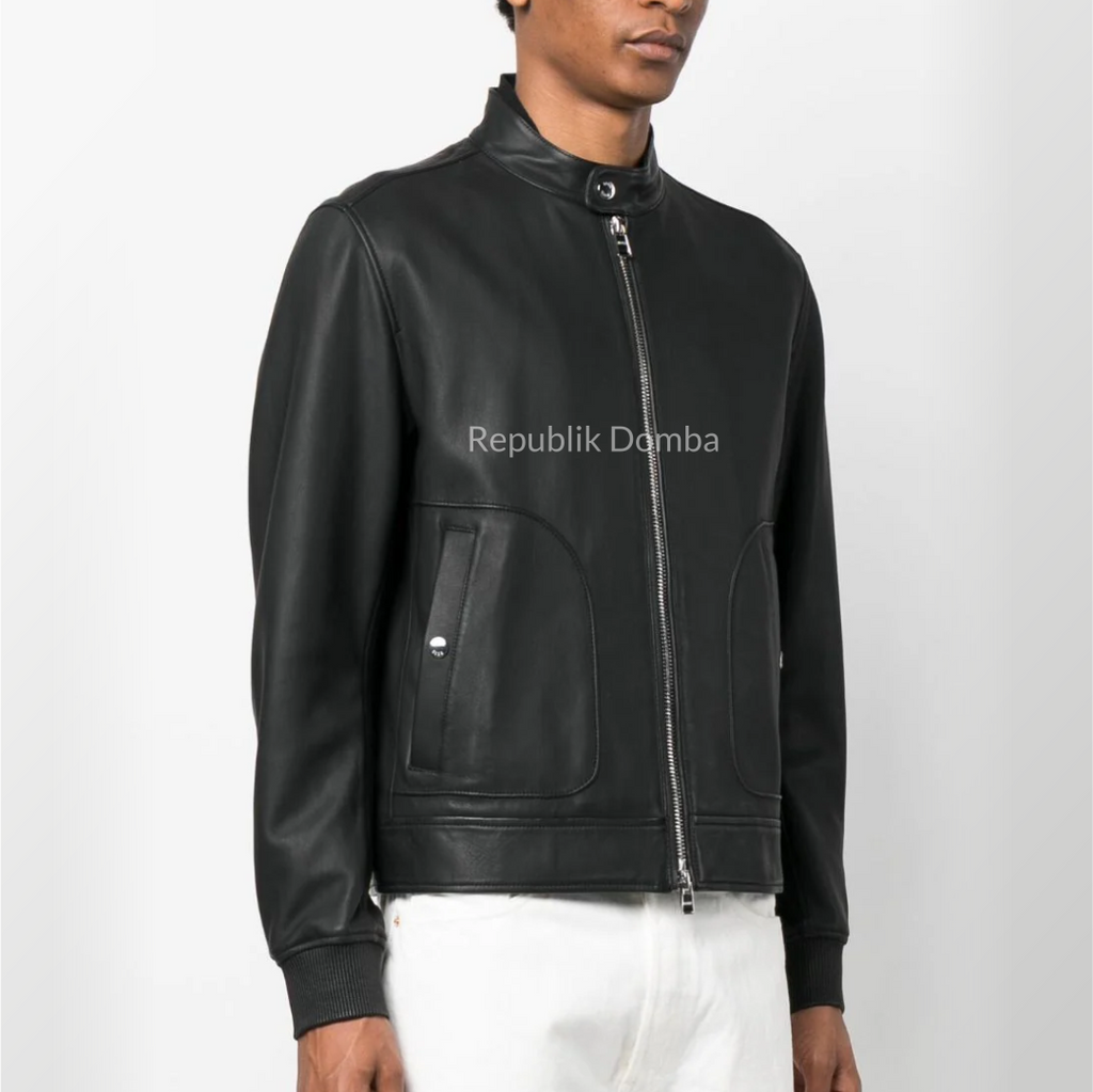 Jaket Kulit Domba Pria Bomber Premium | PCB 433 - Tampak Samping