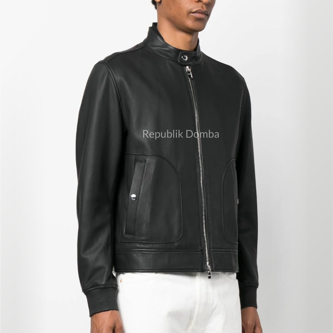 Jaket Kulit Domba Pria Bomber Premium | PCB 433 - Tampak Samping
