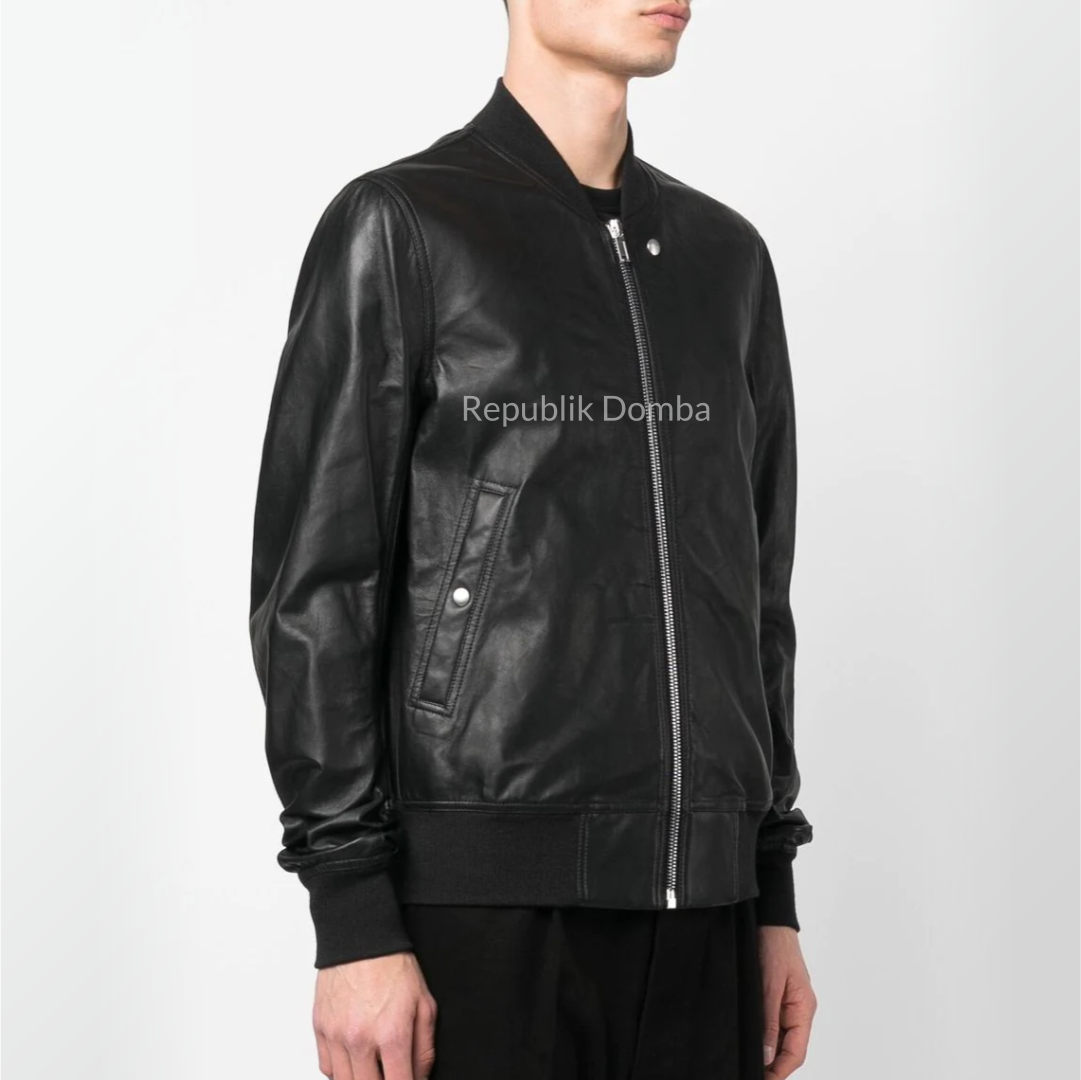 Jaket Kulit Domba Pria Bomber Premium | PCB 442 - Tampak Samping