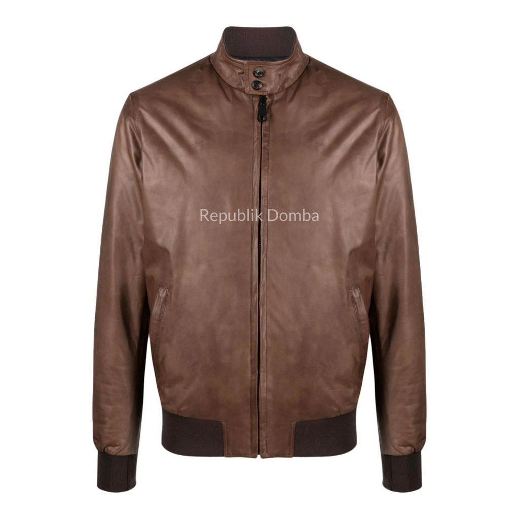Jaket Kulit Domba Pria Bomber Premium | PCB 454 - Tampak Depan