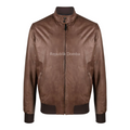 Jaket Kulit Domba Pria Bomber Premium | PCB 454 - Tampak Depan