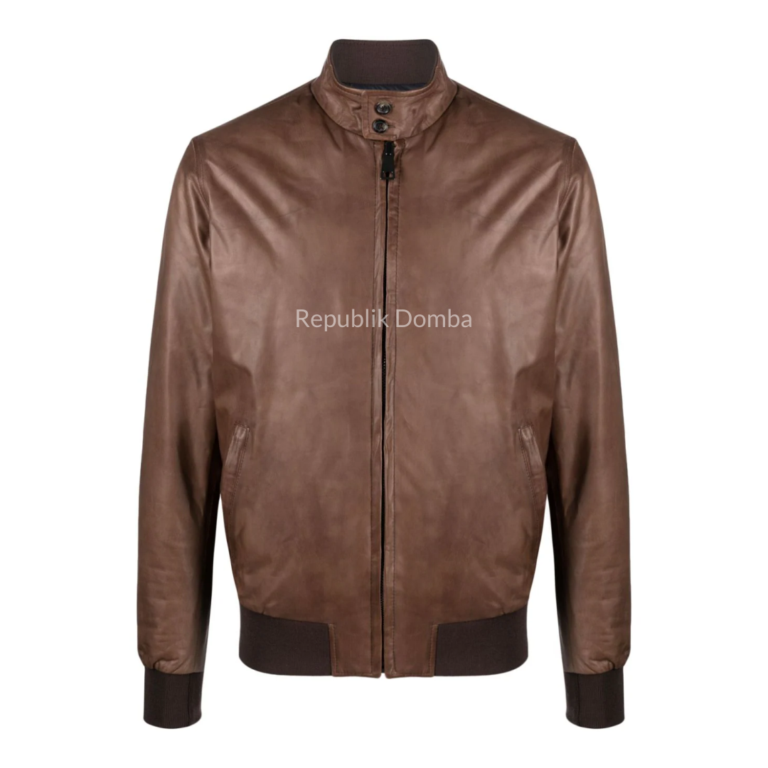 Jaket Kulit Domba Pria Bomber Premium | PCB 454 - Tampak Depan