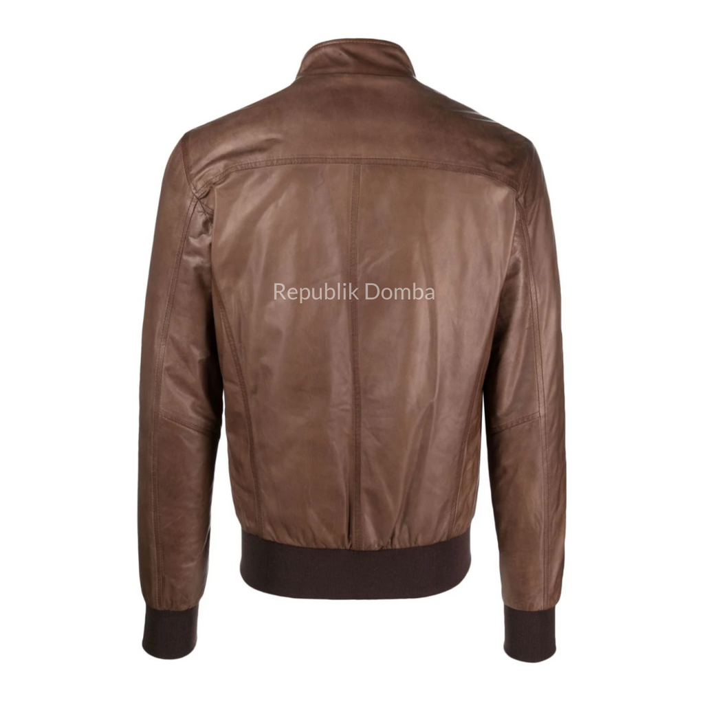 Jaket Kulit Domba Pria Bomber Premium | PCB 454 - Tampak Samping
