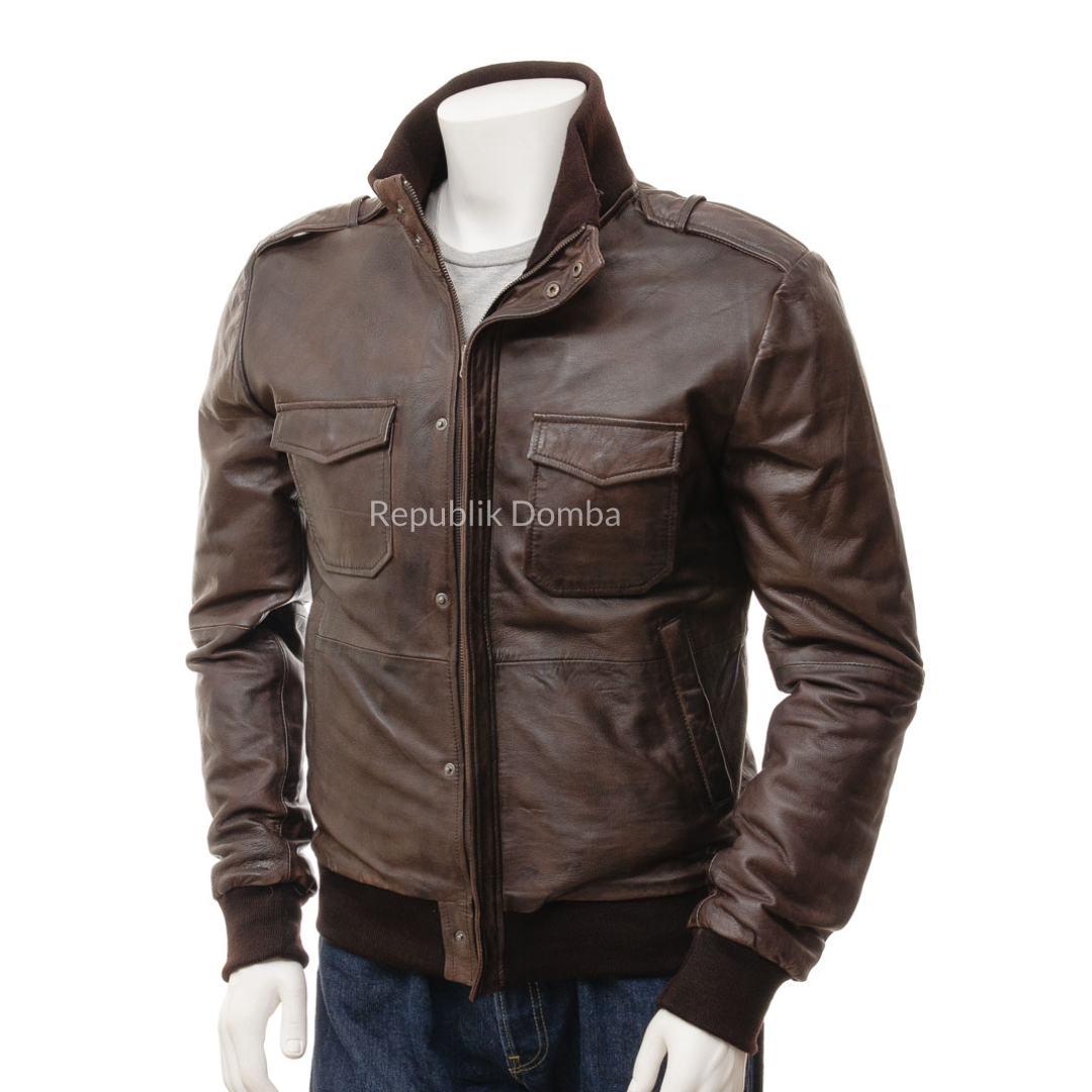 Jaket Kulit Domba Pria Bomber Premium | PCB 469 - Tampak Depan