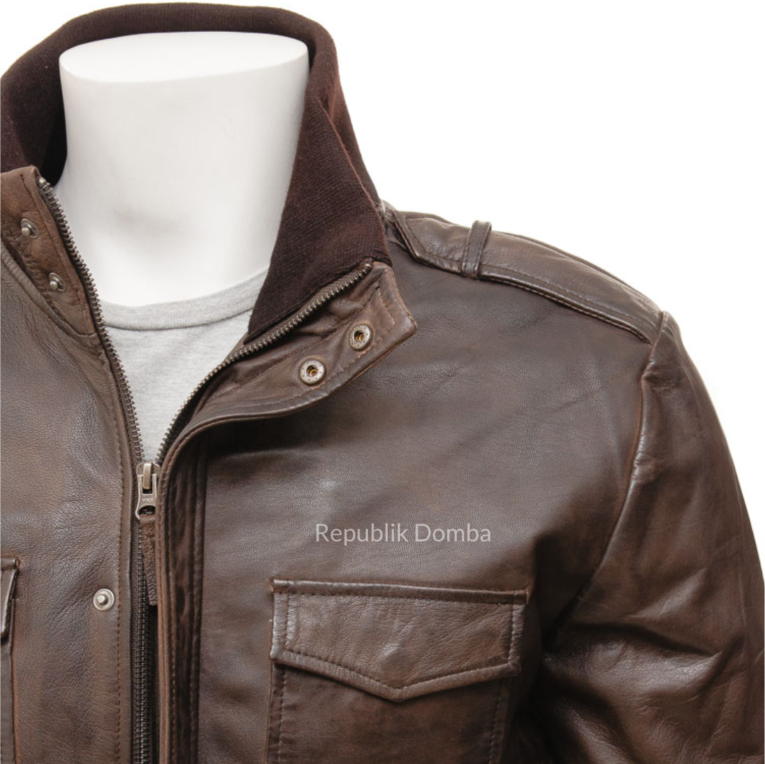 Jaket Kulit Domba Pria Bomber Premium | PCB 469 - Tampak Samping