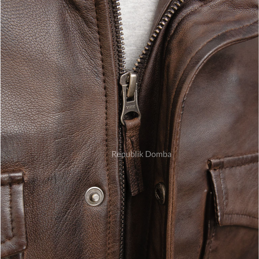 Jaket Kulit Domba Pria Bomber Premium | PCB 469 - Tampak Belakang