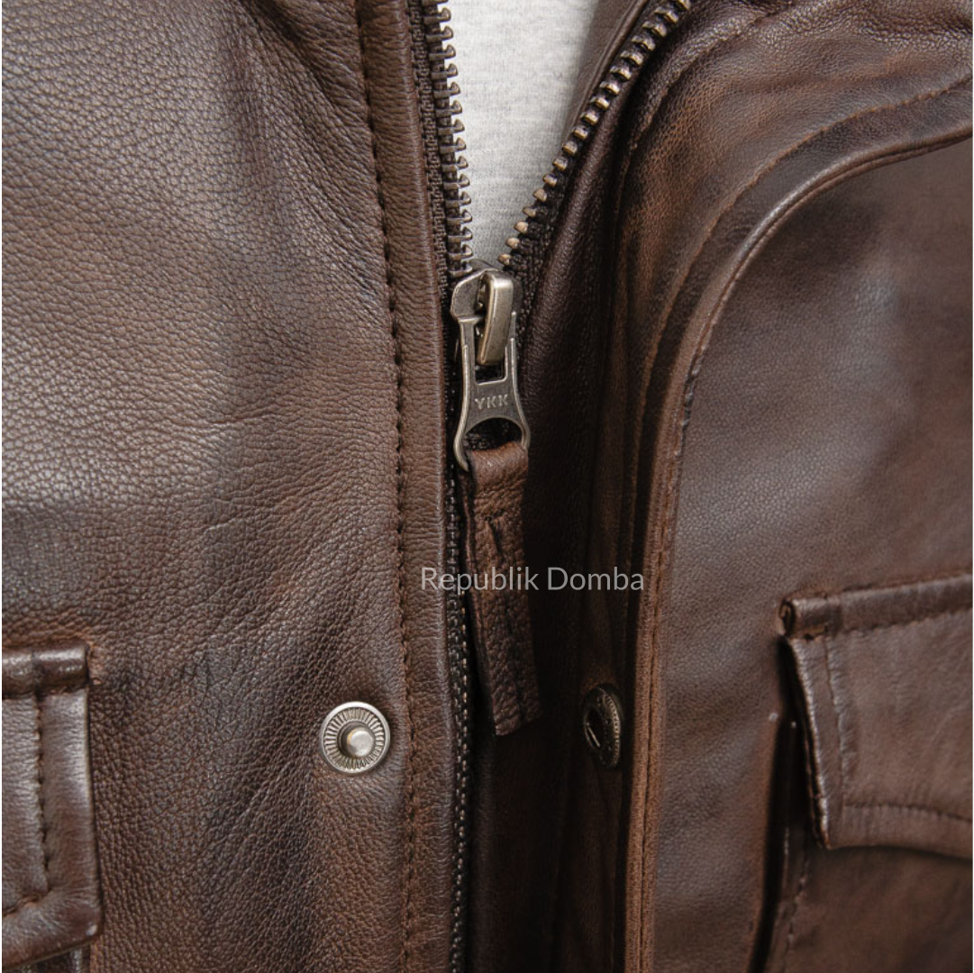 Jaket Kulit Domba Pria Bomber Premium | PCB 469 - Tampak Belakang