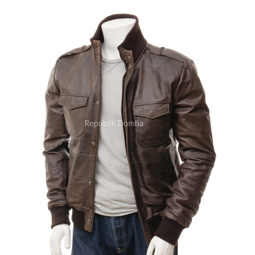 Jaket Kulit Domba Pria Bomber Premium | PCB 469 - Detail Bahan Kulit Domba