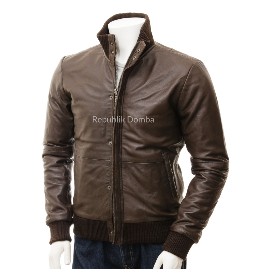 Jaket Kulit Domba Pria Bomber Premium | PCB 471 - Tampak Depan