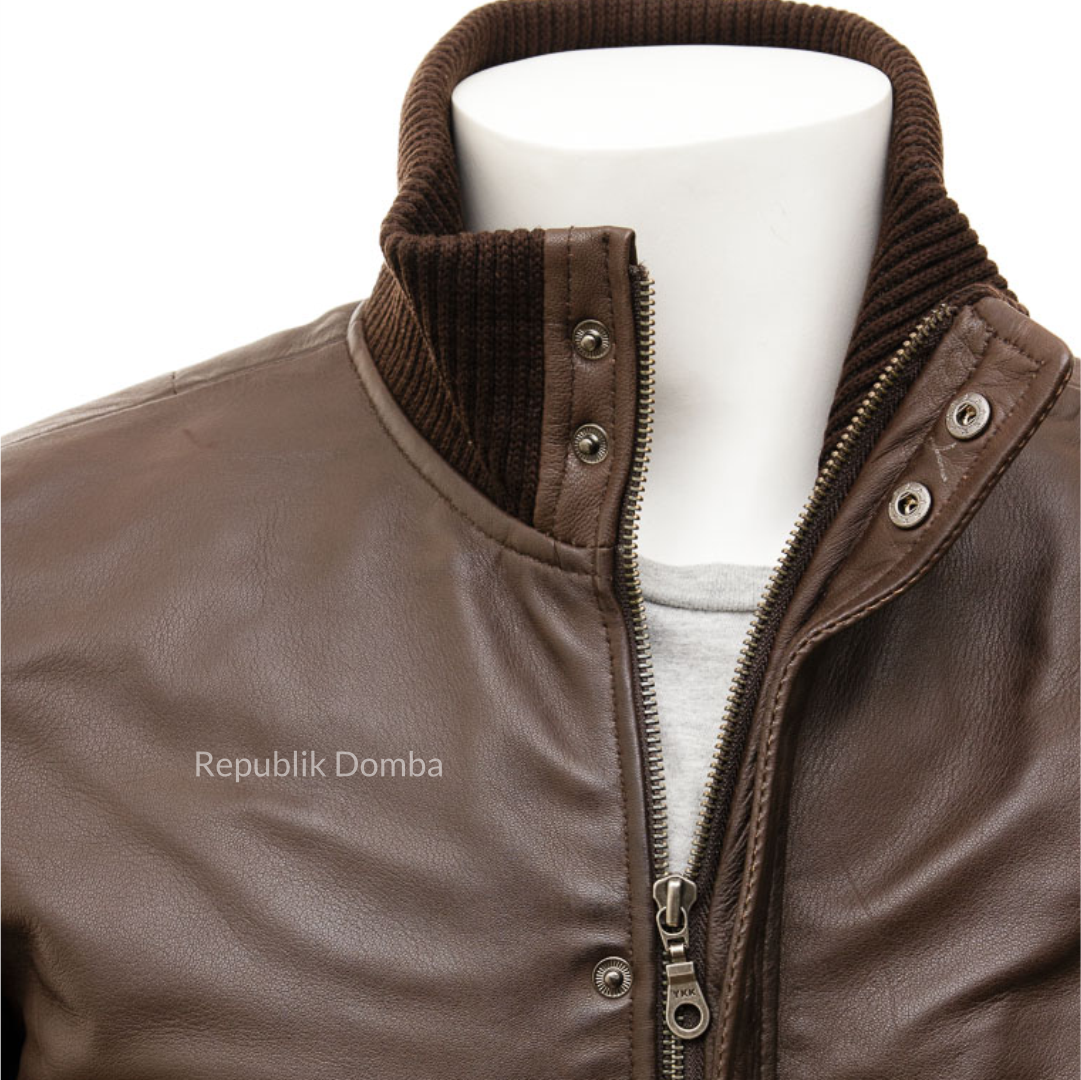 Jaket Kulit Domba Pria Bomber Premium | PCB 471 - Tampak Samping