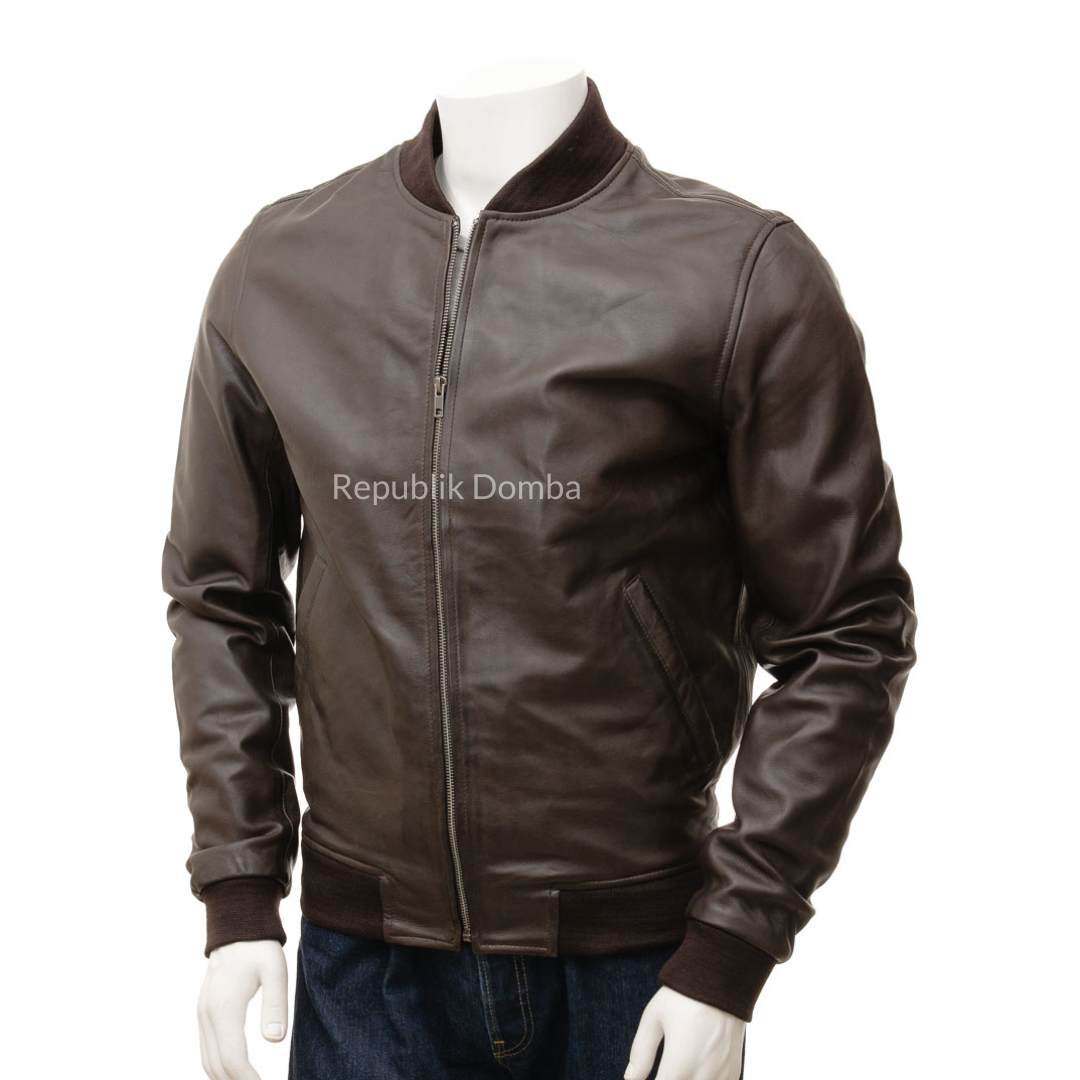 Jaket Kulit Domba Pria Bomber Premium | PCB 473 - Tampak Depan