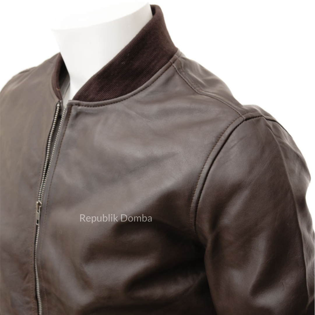 Jaket Kulit Domba Pria Bomber Premium | PCB 473 - Tampak Samping