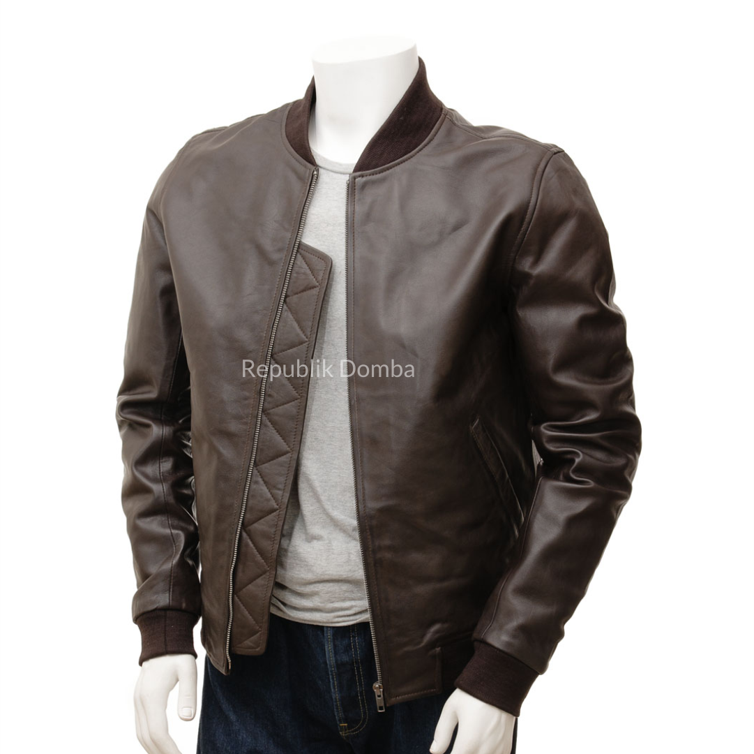 Jaket Kulit Domba Pria Bomber Premium | PCB 473 - Tampak Belakang
