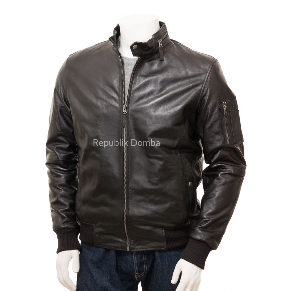 Jaket Kulit Domba Pria Bomber Premium | PCB 479 - Tampak Depan